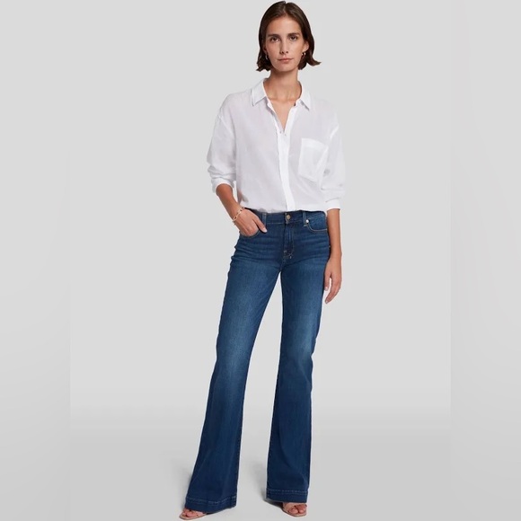 7 For All Mankind Dojo Tailorless w/ 7 Hazel Blue Women's Flare Jeans size 30 - Picture 1 of 16